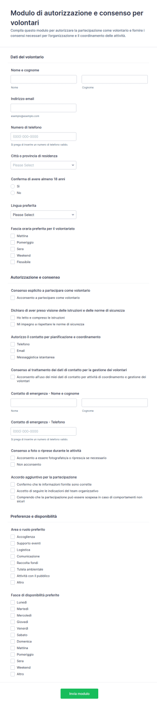 Modulo Di Autorizzazione E Consenso Per Volontari