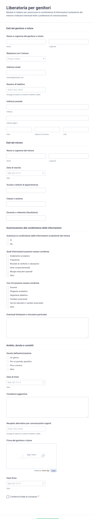 Modulo Di Autorizzazione Alla Divulgazione Delle Informazioni Scolastiche