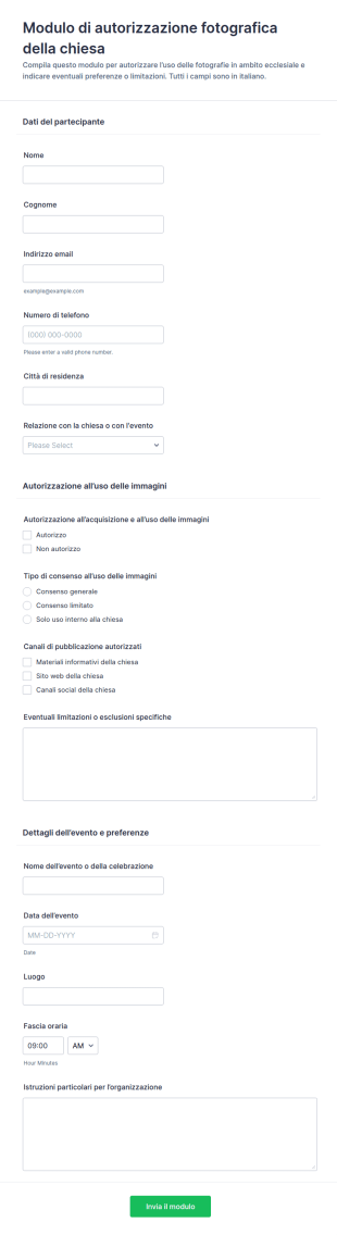 Modulo Di Autorizzazione Fotografica Della Chiesa