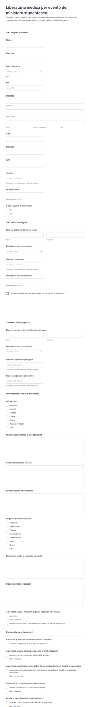Modulo Di Consenso Medico Per Evento Studentesco