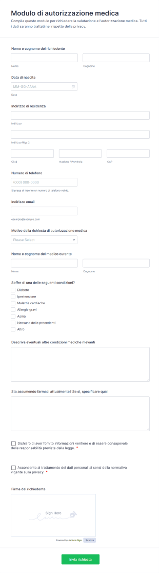 Modulo Di Autorizzazione Medica