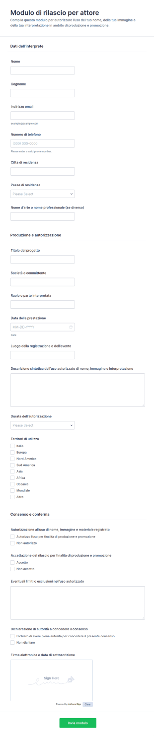 Modulo Di Autorizzazione Per Attori