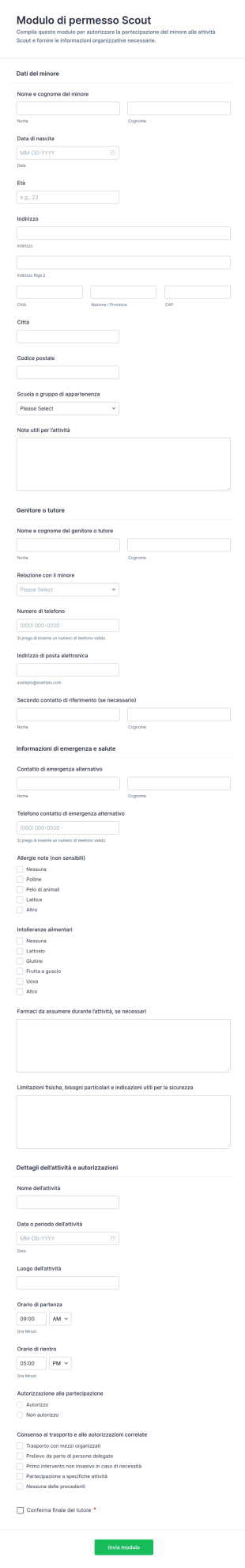Modulo Di Autorizzazione Per Escursione Dei Boy Scouts