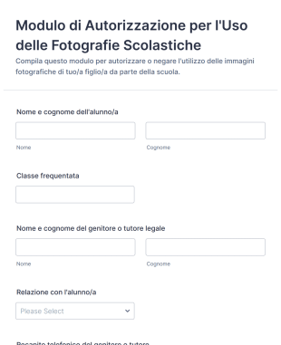 Modulo Di Autorizzazione Per L'Uso Delle Fotografie Scolastiche | Jotform