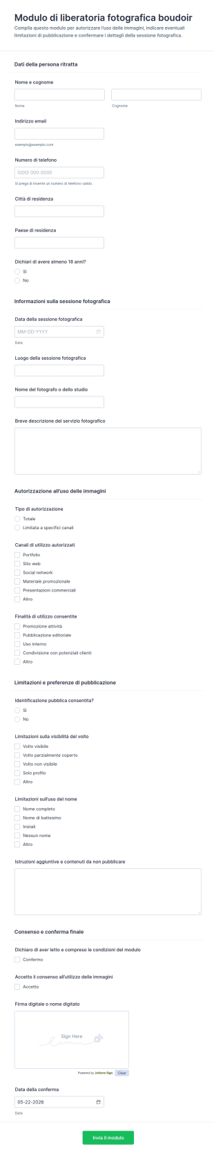 Modulo Di Autorizzazione Per Modelli Boudoir