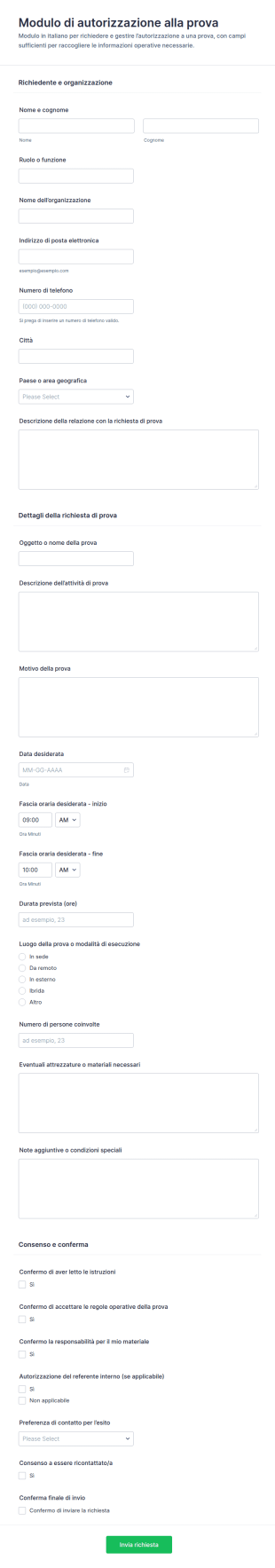 Modulo Di Autorizzazione Per Test
