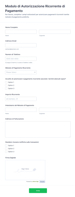 Modulo Di Autorizzazione Ricorrente Di Pagamento