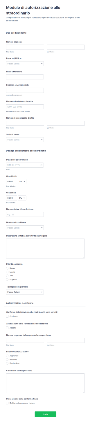 Modulo Di Autorizzazione Straordinari