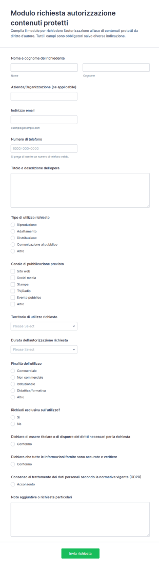 Modulo Di Autorizzazione Sul Copyright