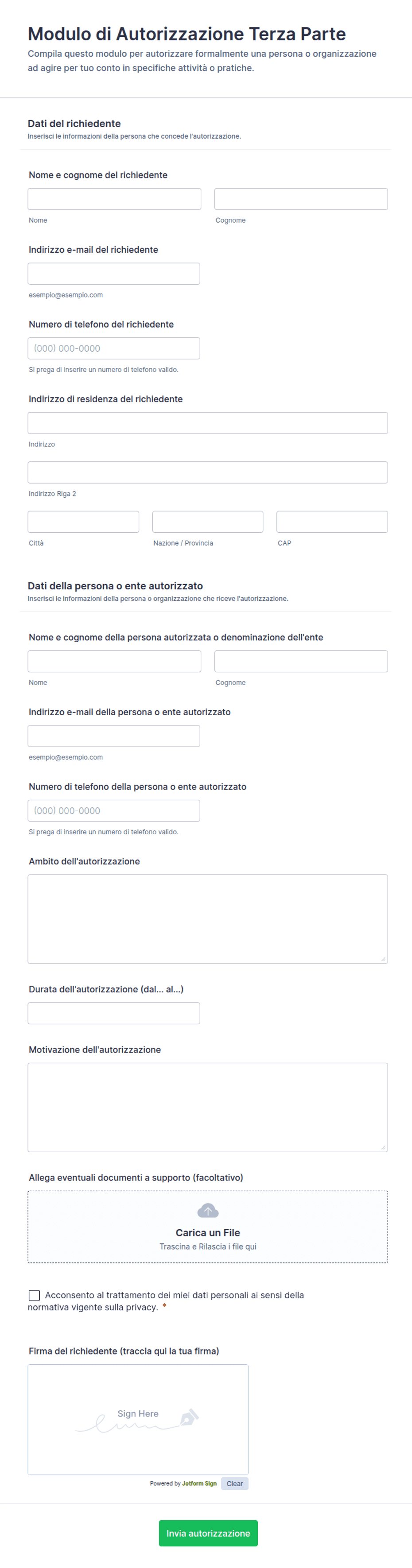 Modulo di Autorizzazione Terza Parte | Jotform