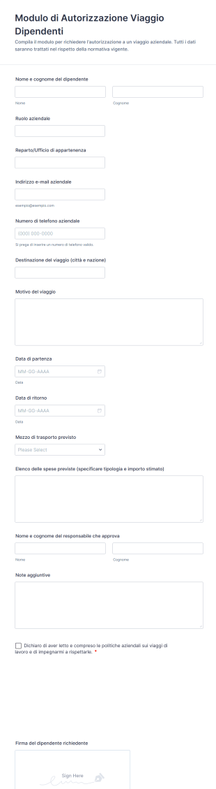 Modulo Di Autorizzazione Viaggio Dipendenti