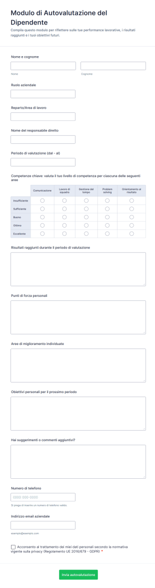 Modulo Di Autovalutazione Del Dipendente