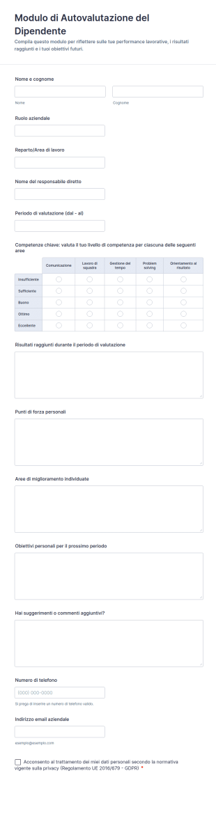 Modulo Di Autovalutazione Del Dipendente