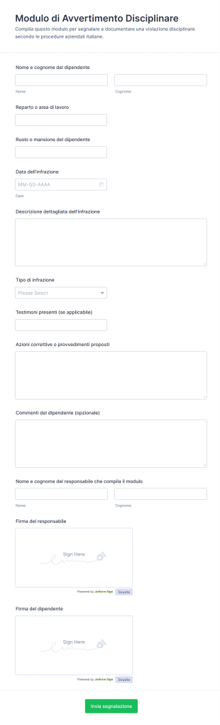 Modulo Di Avvertimento Disciplinare