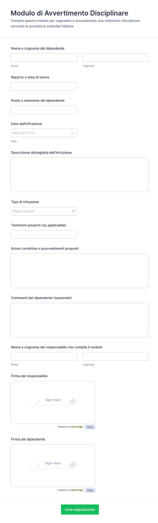 Modulo Di Avvertimento Disciplinare