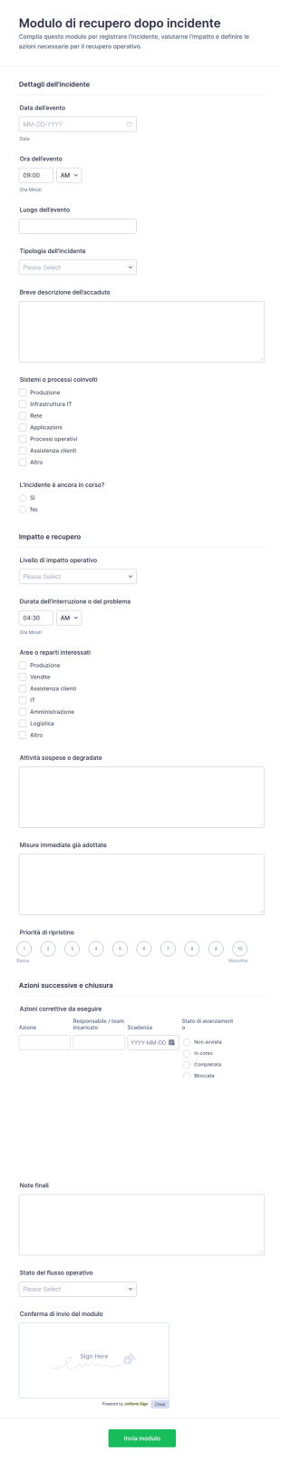 Modulo Di Azione Di Recupero Incidenti