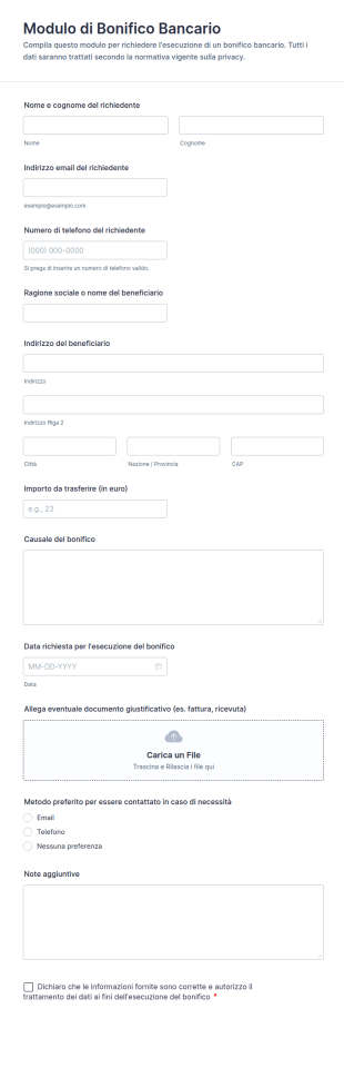 Modulo Di Bonifico Bancario