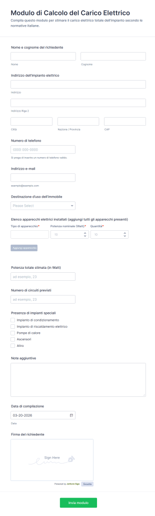 Modulo Di Calcolo Del Carico Elettrico