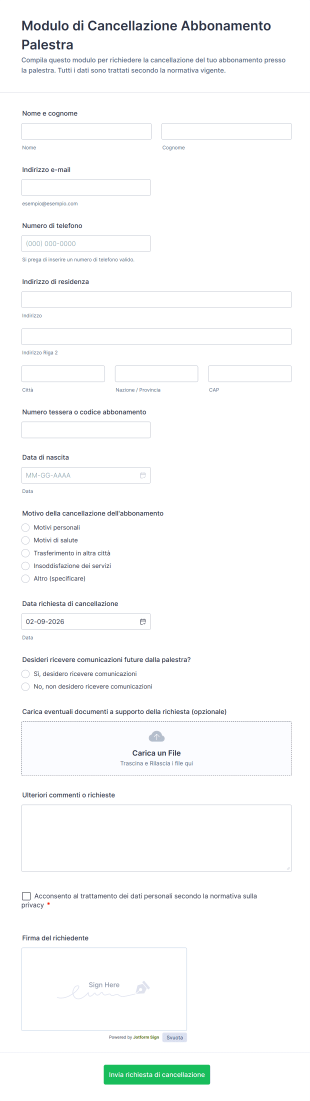 Modulo Di Cancellazione Abbonamento Palestra