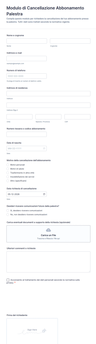 Modulo Di Cancellazione Abbonamento Palestra