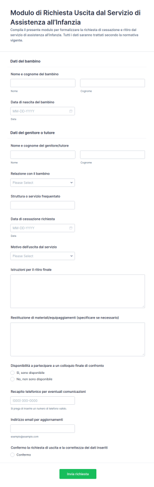Modulo Di Cancellazione Iscrizione All'Asilo