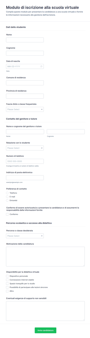 Modulo Di Candidatura Alla Scuola Virtuale