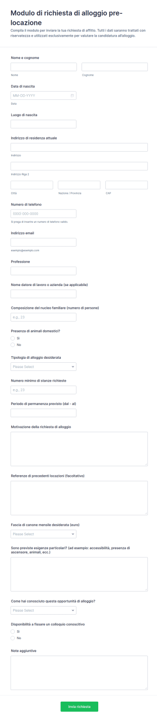 Modulo Di Candidatura All’Affitto