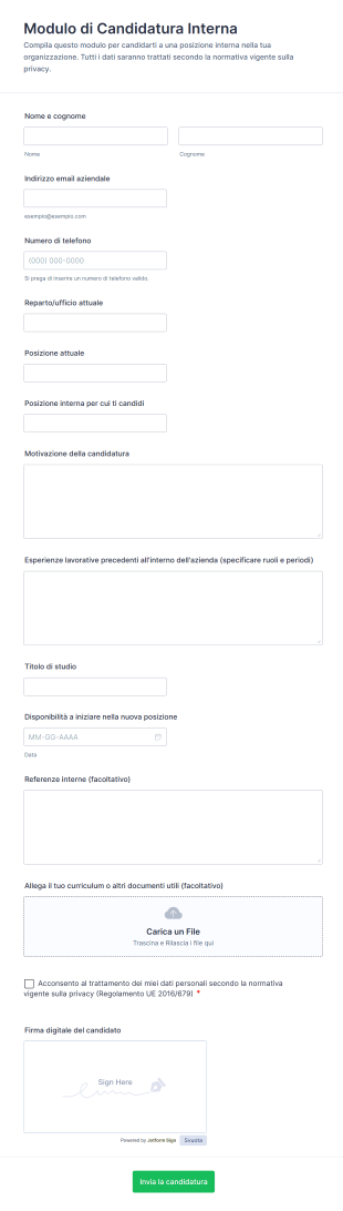 Modulo Di Candidatura Interna