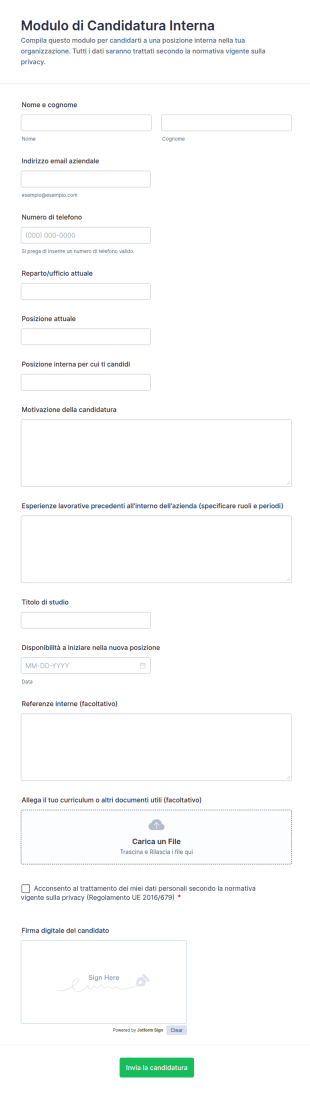 Modulo Di Candidatura Interna