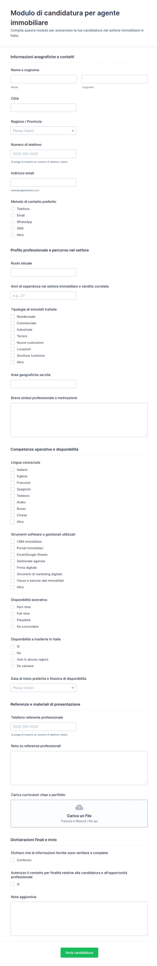 Modulo Di Candidatura Per Agente Immobiliare