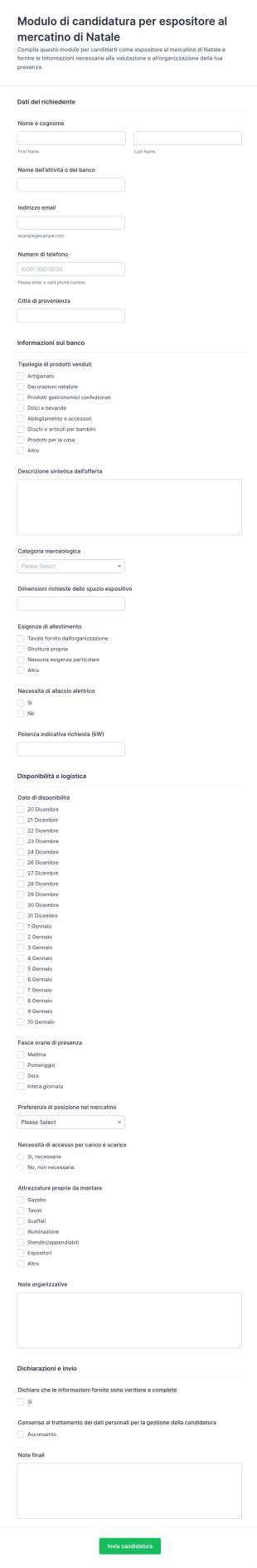 Modulo Di Candidatura Per Ambulanti Al Mercato Di Natale