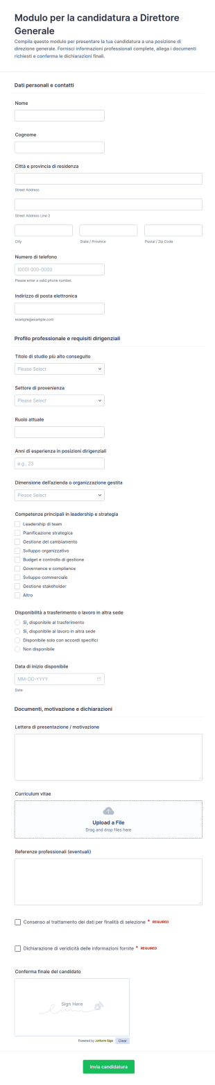 Modulo Di Candidatura Per Amministratore Delegato