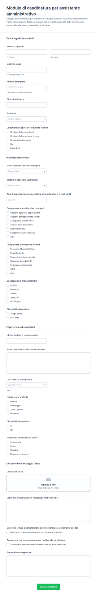 Modulo Di Candidatura Assistente Amministrativo