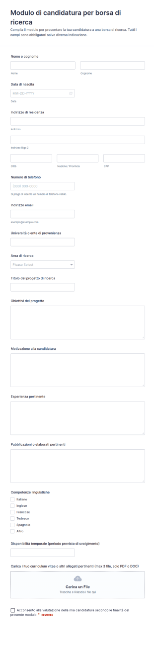 Modulo Di Candidatura Per Borsa Di Ricerca