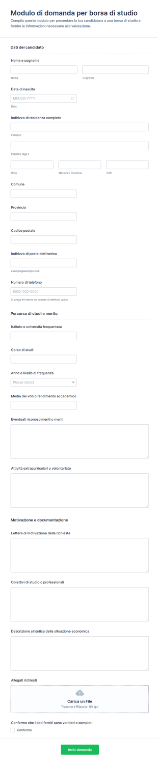 Modulo Di Candidatura Per Borsa Di Studio