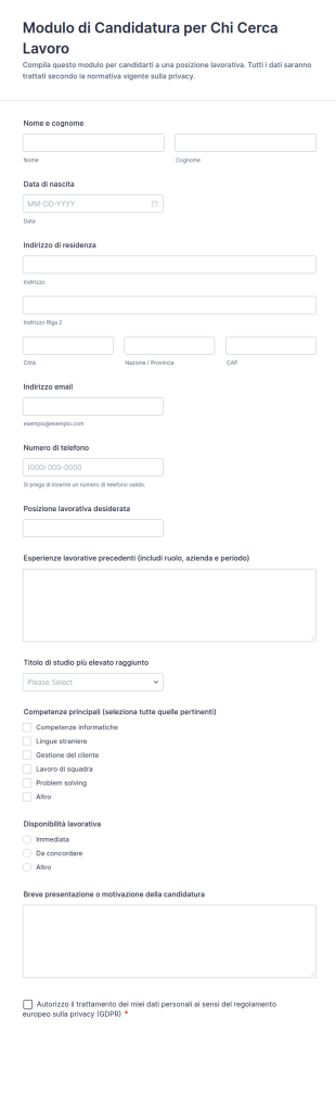 Modulo Di Candidatura Per Chi Cerca Lavoro