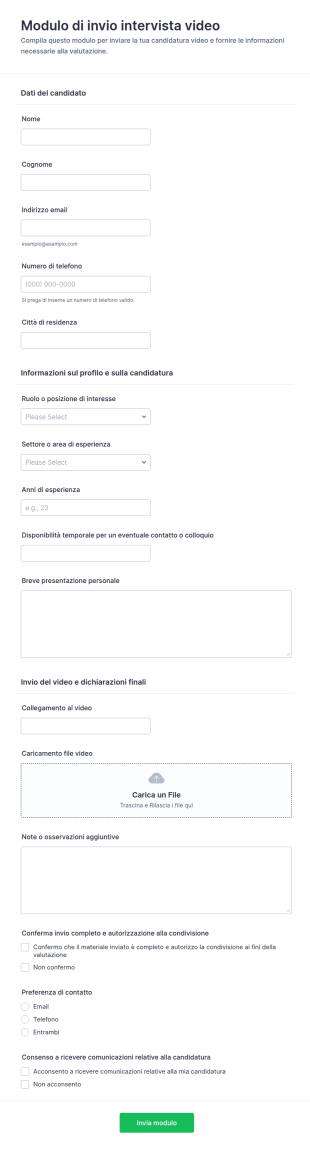 Modulo Di Candidatura Per Colloquio Video
