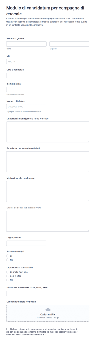 Modulo Di Candidatura Per Compagno Di Coccole