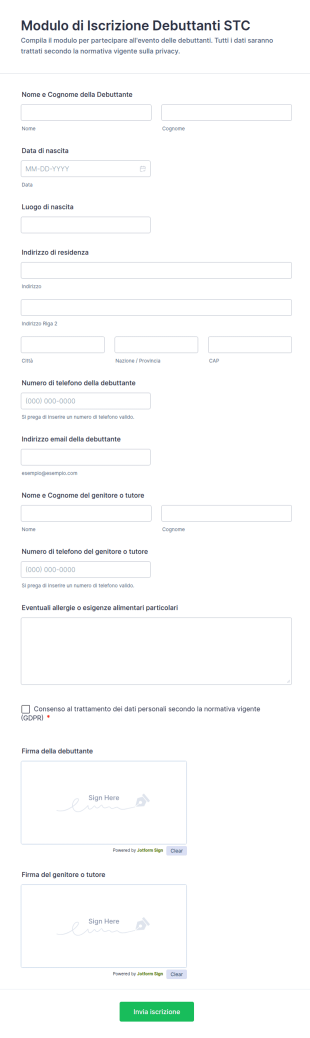 Modulo Di Candidatura Per Debuttante