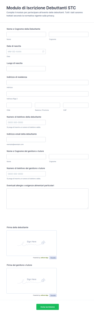 Modulo Di Candidatura Per Debuttante