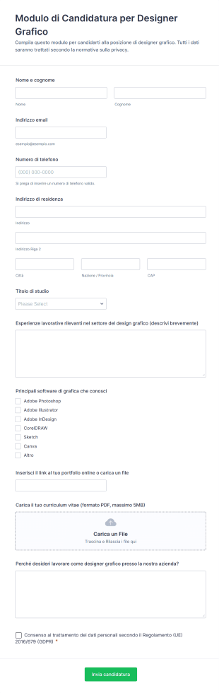 Modulo Di Candidatura Per Designer Grafico