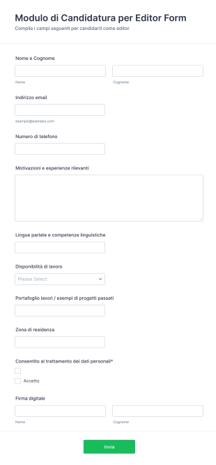 Modulo Di Candidatura Per Editor Form