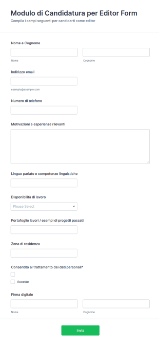 Modulo Di Candidatura Per Editor Form