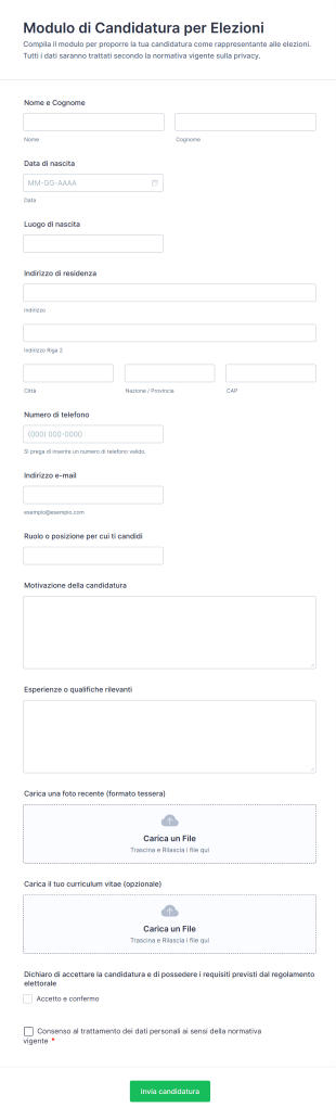 Modulo Di Candidatura Per Elezioni