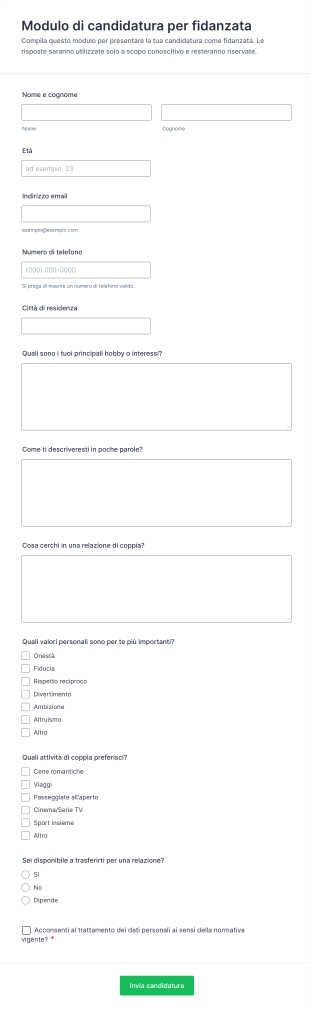 Modulo Di Candidatura Per Fidanzata