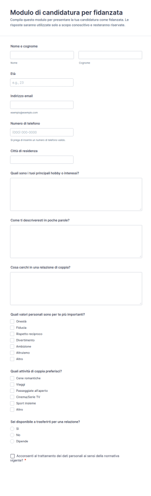 Modulo Di Candidatura Per Fidanzata