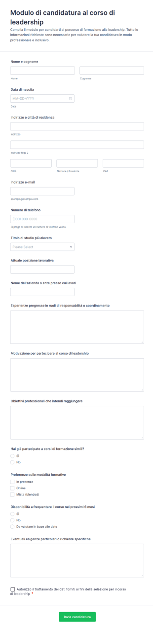 Modulo Di Candidatura Per Formazione Manageriale