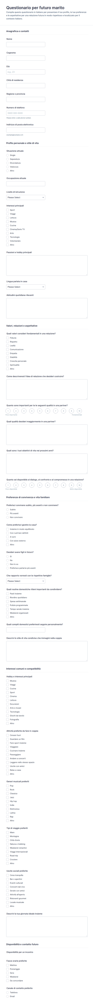 Modulo Di Candidatura Per Futuro Marito