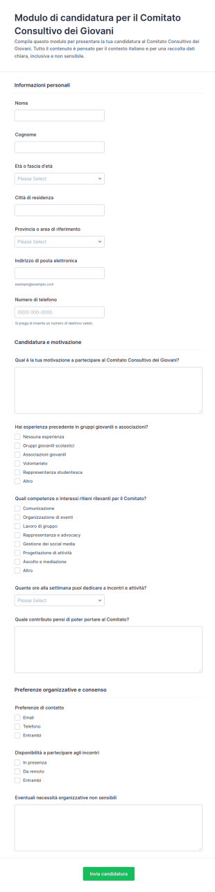 Modulo Di Candidatura Per Il Comitato Consultivo Giovanile