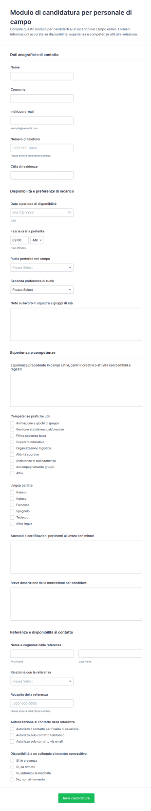 Modulo Di Candidatura Per Il Personale Del Campo